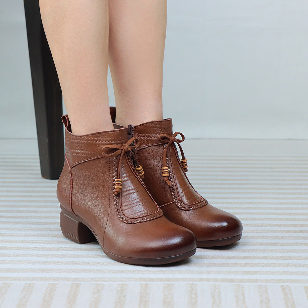 Women's Genuine Ethnic Style Retro Comfort Round Toe Mid Women's Shoes