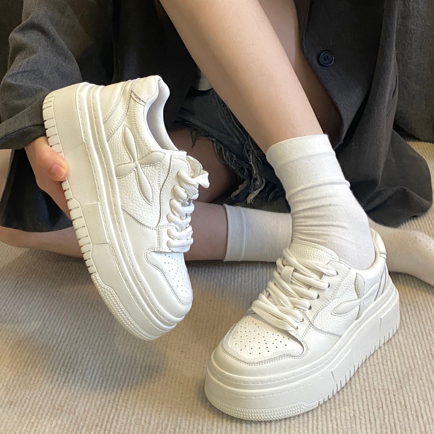 Women's Soft Thick-soled White For Classic Style Slimming Increased Autumn Women's Casual Shoes