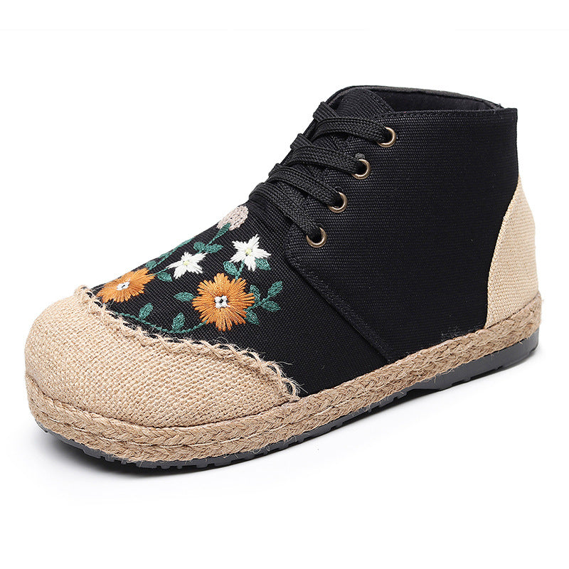 Women's Ethnic Style Embroidered Flower Daisy Cotton Casual Shoes