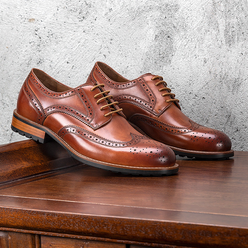 Men's Brogue British Retro Handmade Genuine Formal Wear Leather Shoes