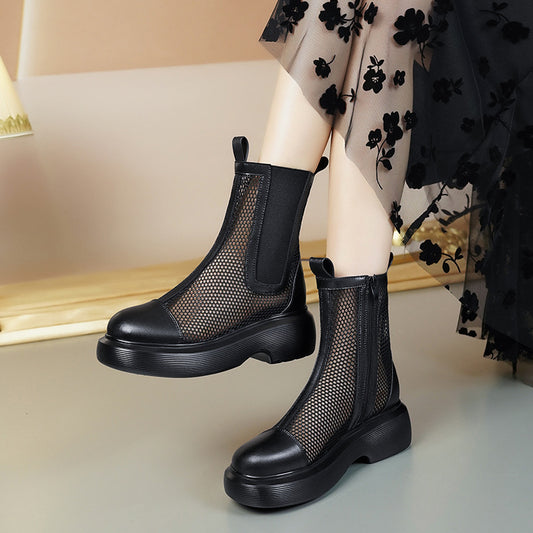 Women's Breathable Hollow Booties British Style Thick Sandals