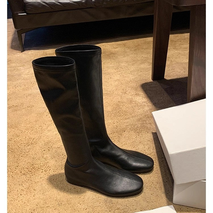 Women's Grape Mom Fashionable Round Toe Soft Stretch Thin Leggings Women's Leather Boots