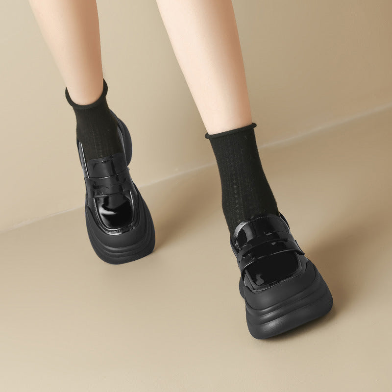 Women's French Chunky Black Comfortable Increased Slip-on Loafers