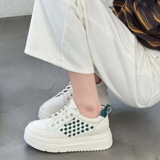Women's Hand-woven Chessboard Plaid Muffin Platform Trendy Korean Women's Board Shoes
