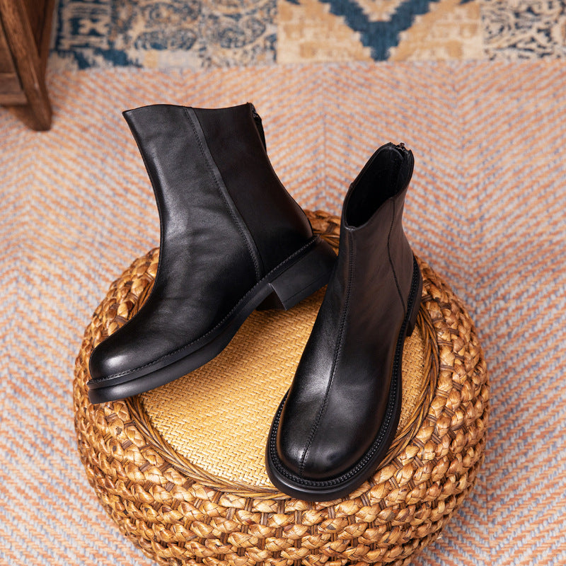 Women's Layer Cowhide Autumn Flat Ankle Retro Boots