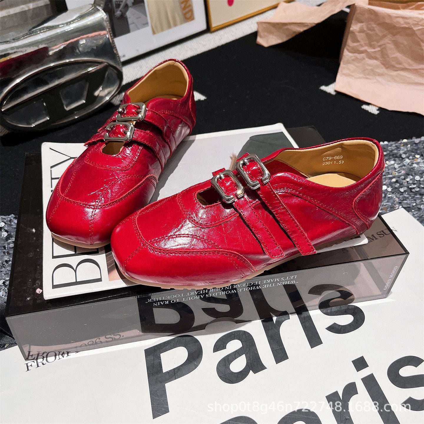 Women's Cowhide Version European Goods Metal Buckle Word Mary Jane Ballet Men's Shoes