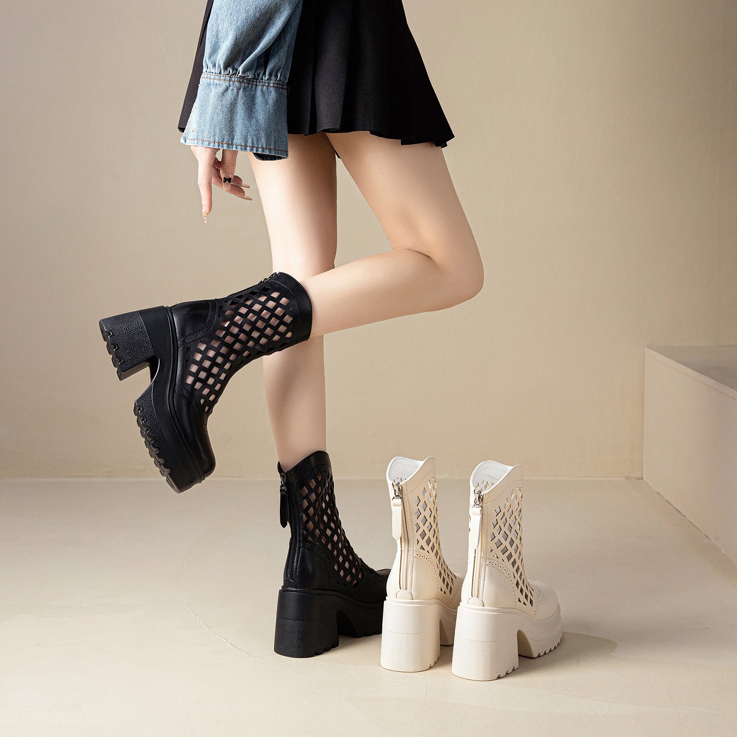 Women's Small Martin For Summer Hollow Out Thick Bottom Women's Leather Boots