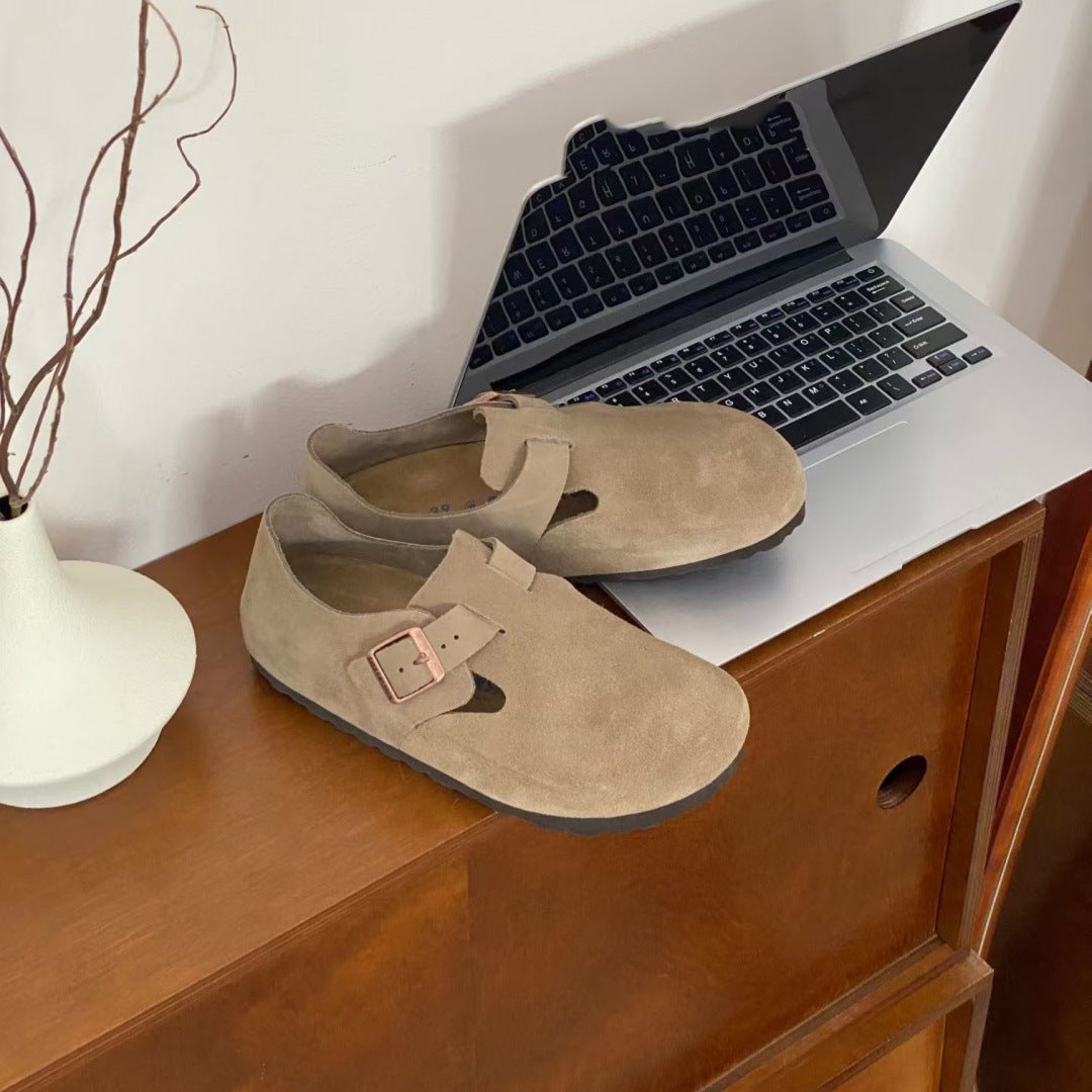 Women's Version Pure Cowhide Cork Closed Toe Lazy All-inclusive Women's Casual Shoes