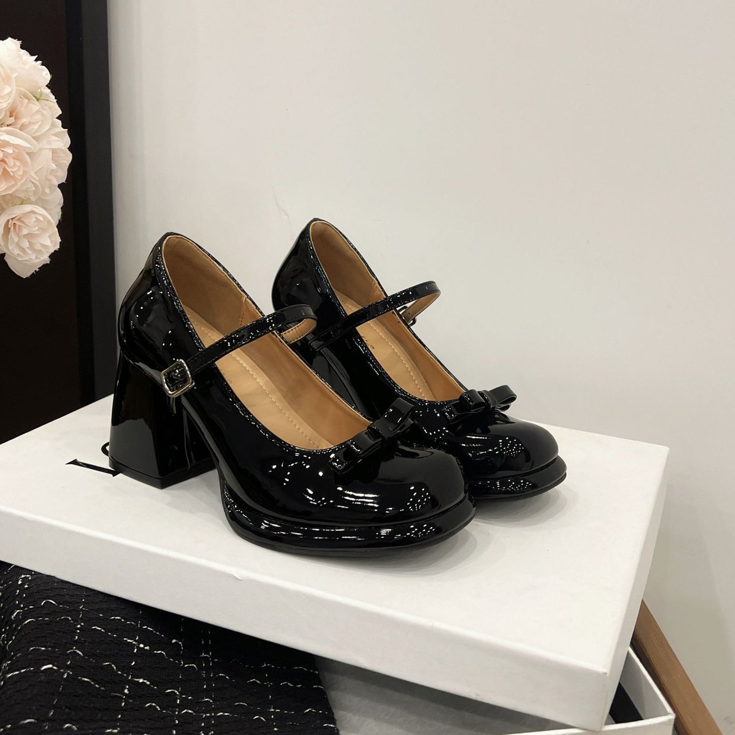 Women's Height Increasing Insole Soft Patent Bow Mary Jane Women's Fashion Shoes