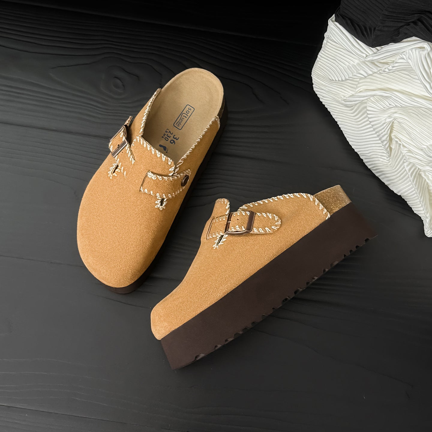 Women's Toe Half Embroidery Thread Outer Wear Thick Bottom Slippers