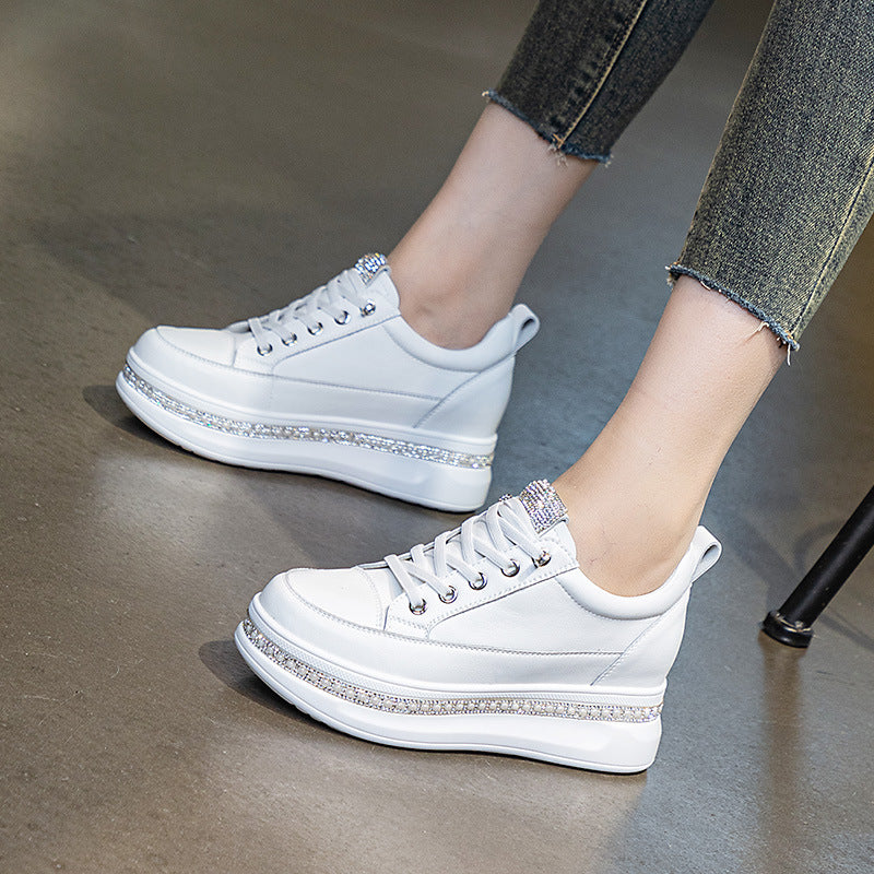 Women's White Small Height Increasing Insole Autumn Casual Shoes