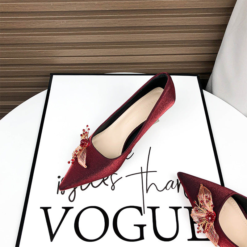 Women's Red Wedding High Chinese Toast Bridal Heels