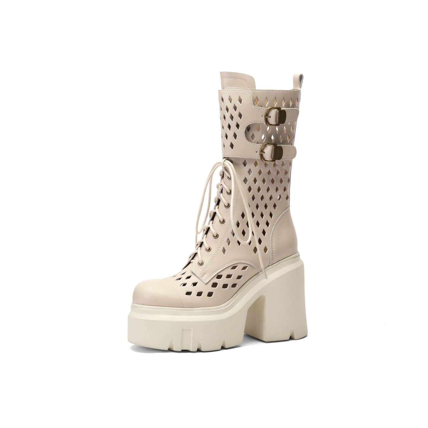 Women's Thick Super High Small Waterproof Platform Hollowed Leisure Women's Leather Boots