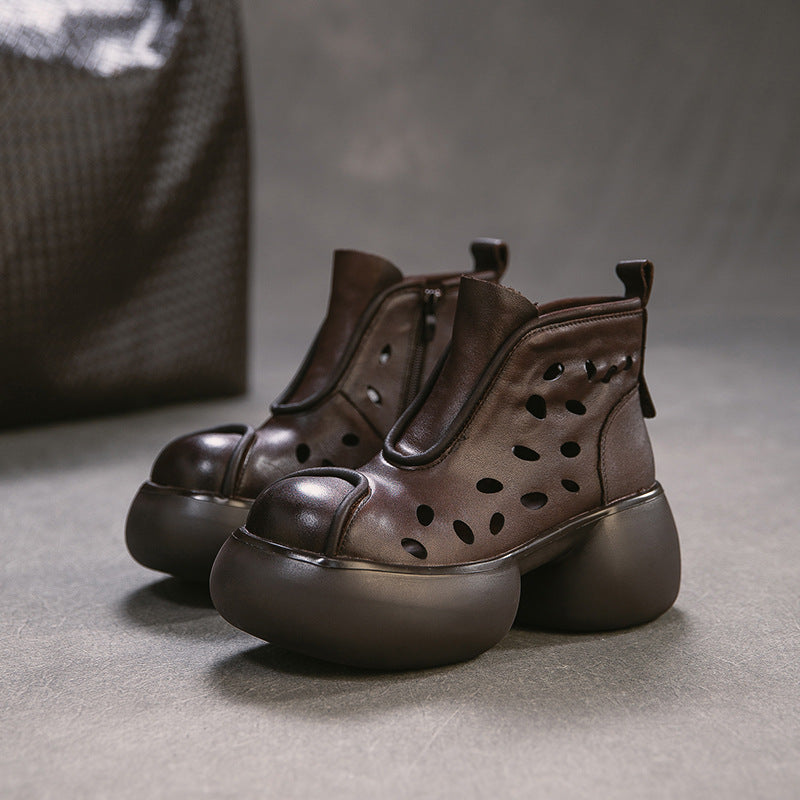Women's First Layer Cowhide Round Toe Hollowed Fashion Platform Women's Shoes