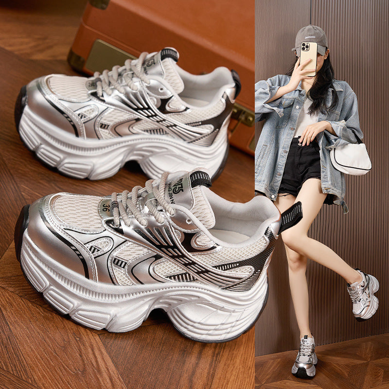 Women's Dad Fleece-lined Mesh Platform Height Increasing Women's Shoes