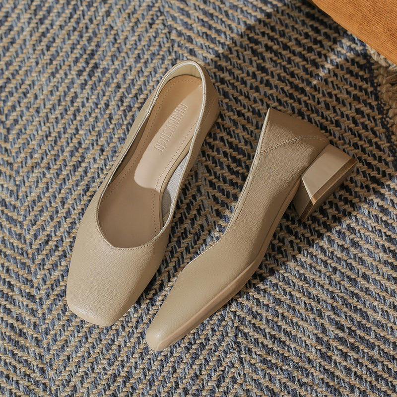 Women's Soft Surface Comfortable Low Retro Square Toe Heels