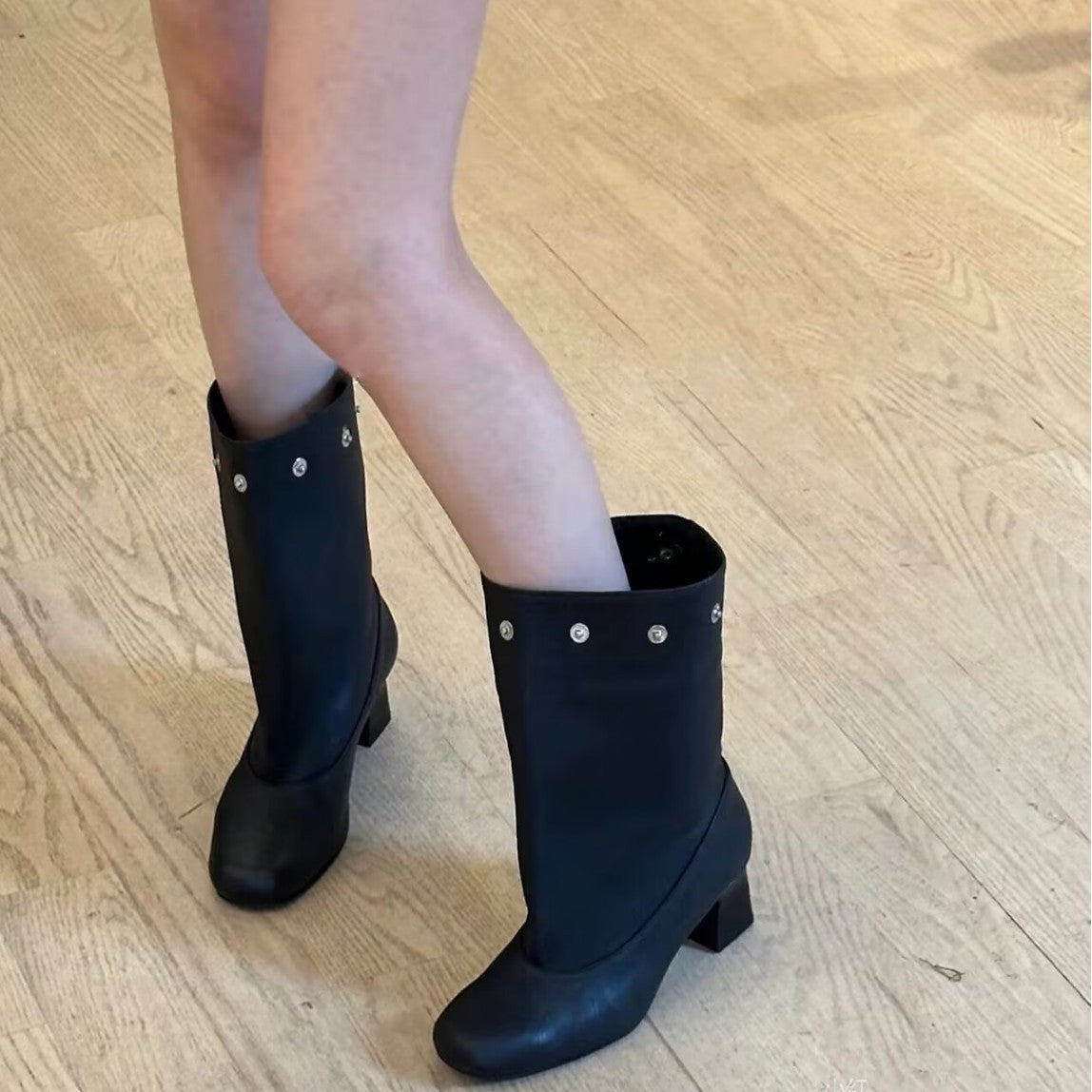 Square Toe Brushed Two-way Removable Below The Knee Women's Leather Boots