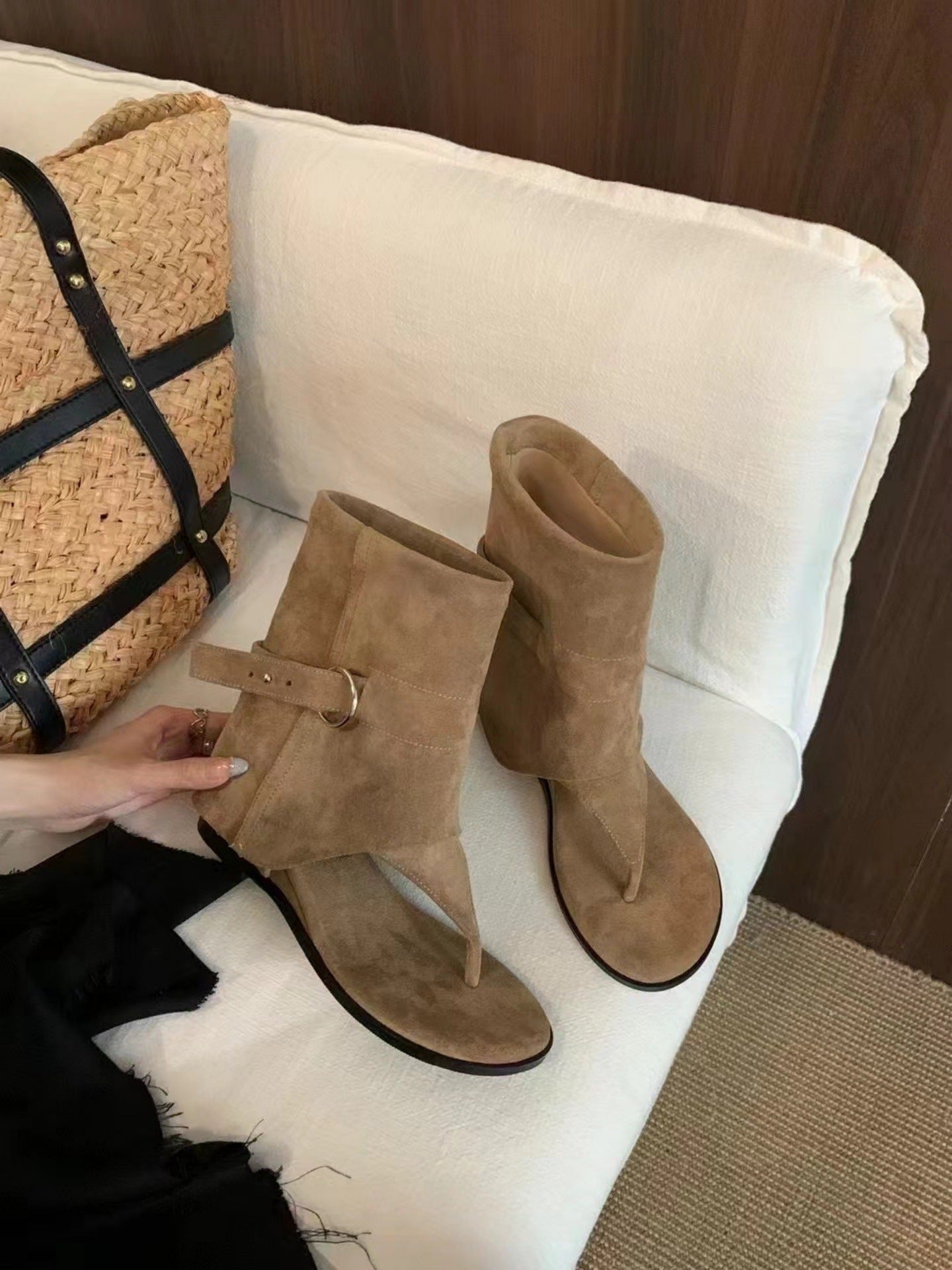 Women's Increasing Insole Khaki Summer Travel Thin Pants Tube Little Women's Leather Boots