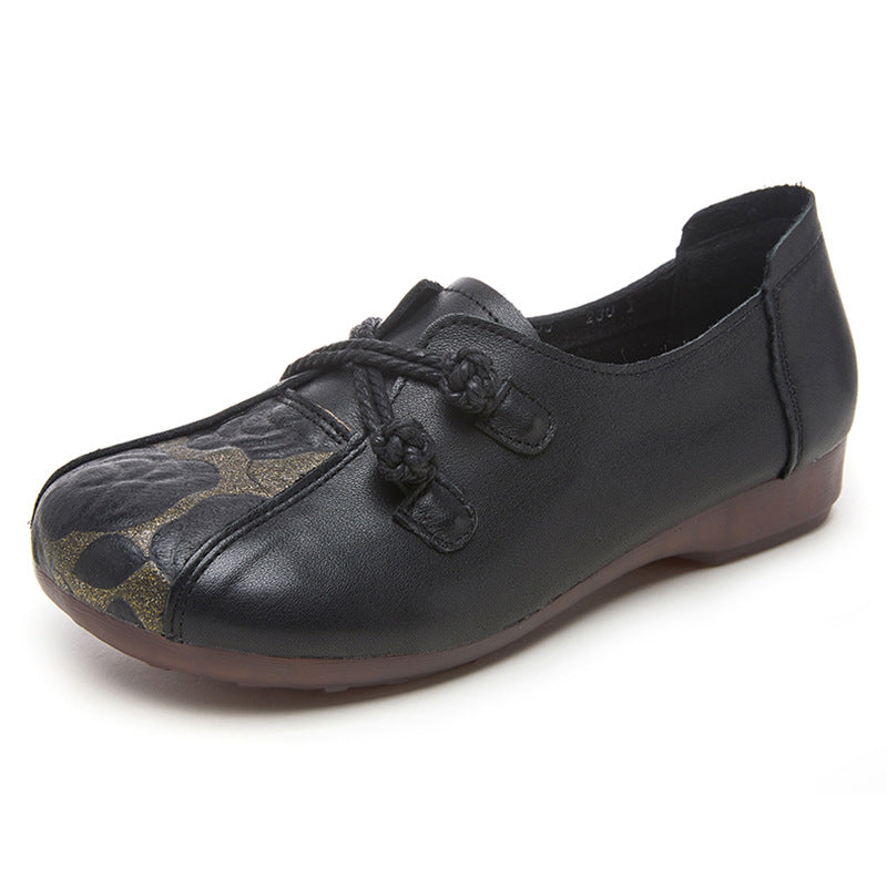 Women's Spring Mother Flat Bottom Slip-on Single Ethnic Leather Shoes