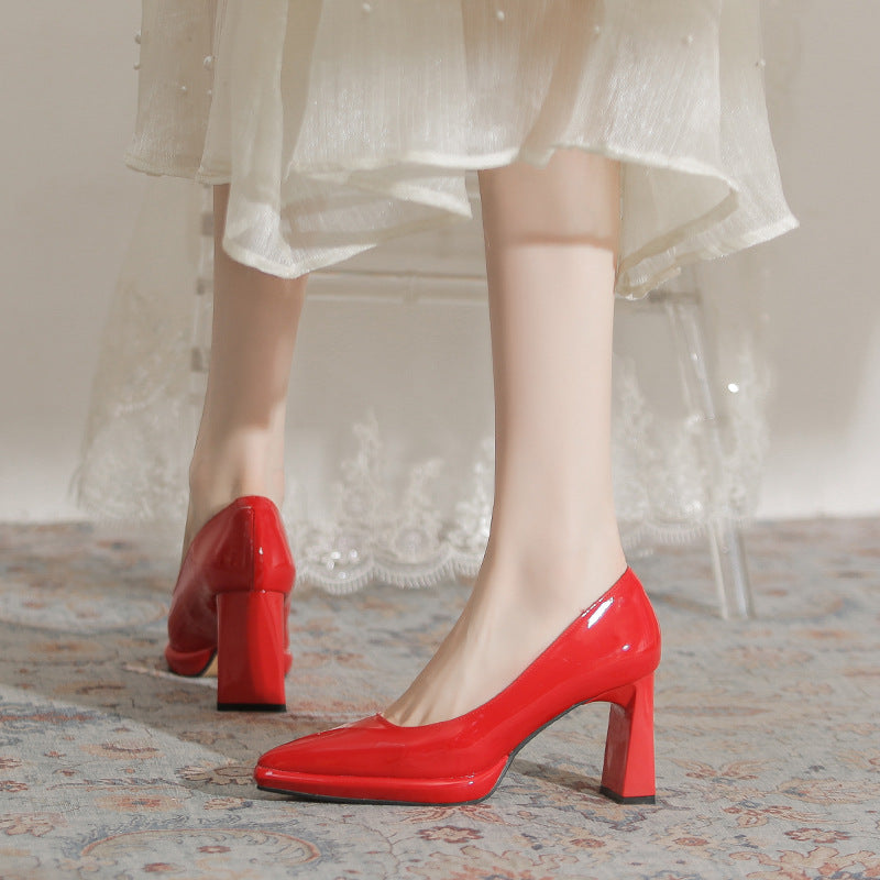 Women's Nude Waterproof Platform High Elegant Patent Chunky Comfortable Women's Fashion Shoes