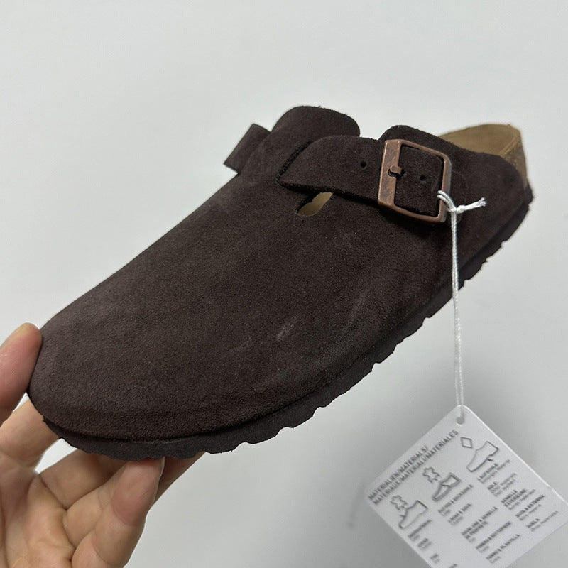 Women's Cork Sole Genuine Lazy Pump Half Flat Slippers
