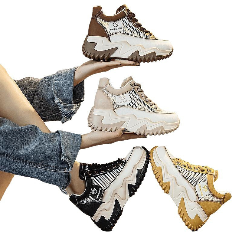 Women's Thick-soled High-rise White Authentic Lightweight Daddy Casual Shoes