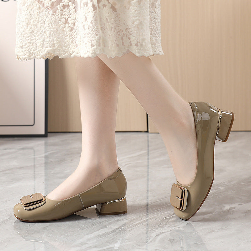 Women's Style Thick Soft Bottom Square Buckle Women's Shoes