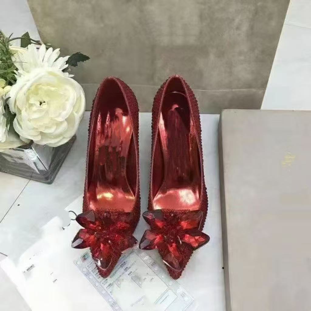 Women's French Wedding Bridal Main Dress Princess Crystal Rhinestone High Heels