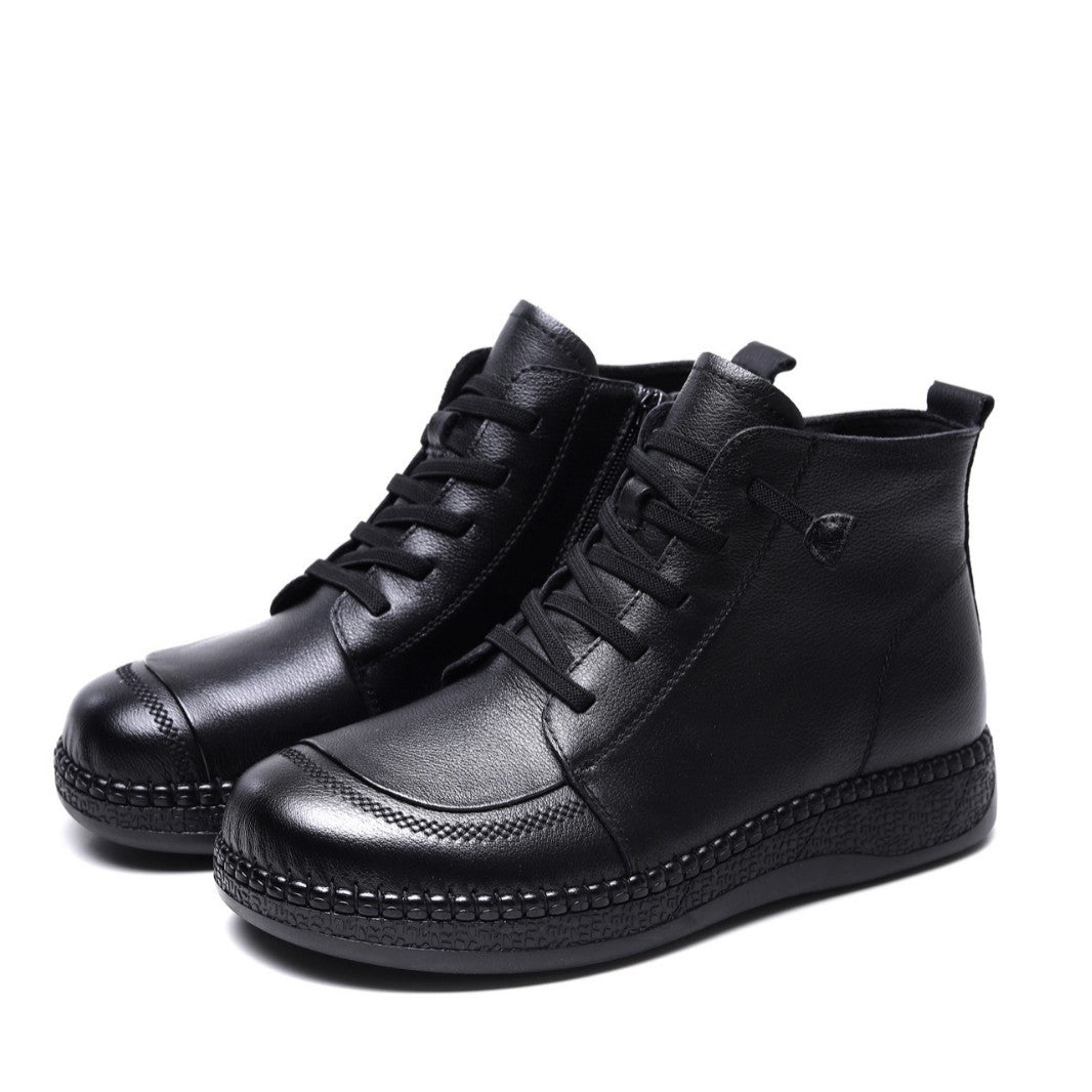 Women's Popular Winter Flat Western Style Middle Length Cotton Tube Real Boots