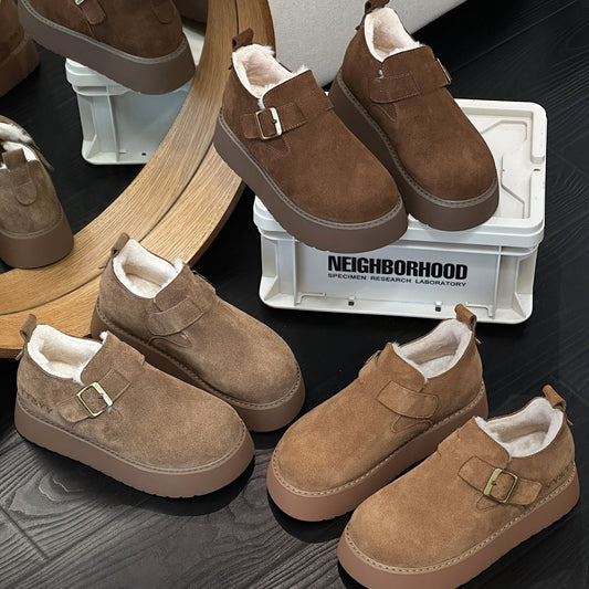 Women's Thick-soled Winter Fleece-lined Slip-on Platform Warm Loafers