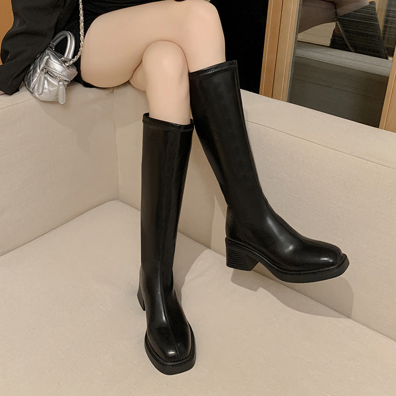 Height Increasing Winter Knight Fashionable Early Autumn Women's Leather Boots