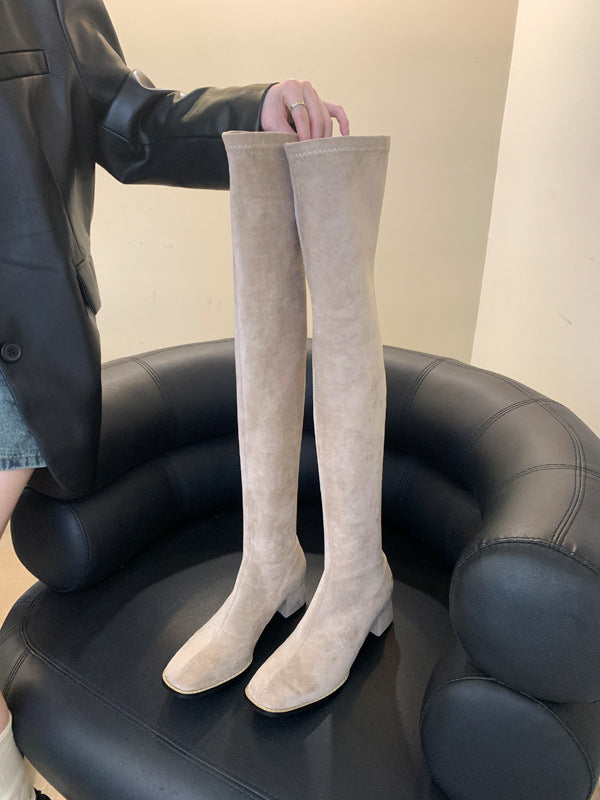 Women's Owner Square Toe Chunky Skinny Leg High Boots