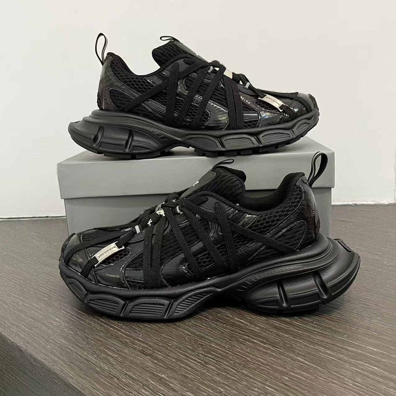 Women's Blue Contrast Color Mesh Jelly Thick Bottom Increased Lace Up Women's Sports Shoes
