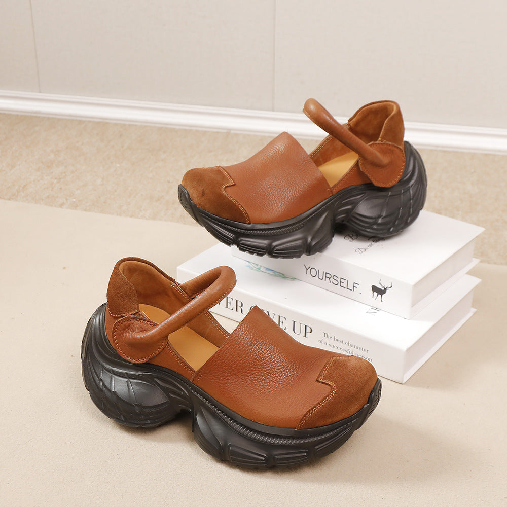 Women's First Layer Cowhide Platform Light Soft Not Tired Feet Dad Women's Casual Shoes