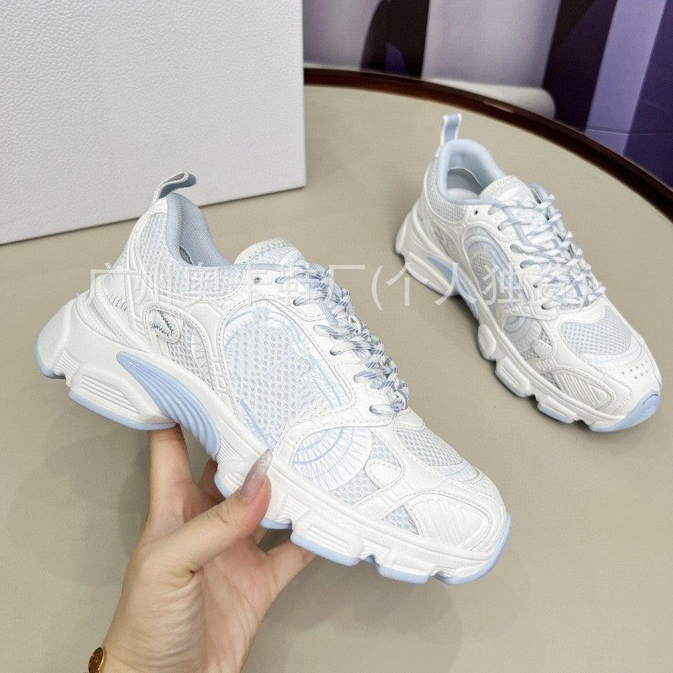 Women's Spring Mesh Fabric Cowhide Stitching Breathable Sneakers