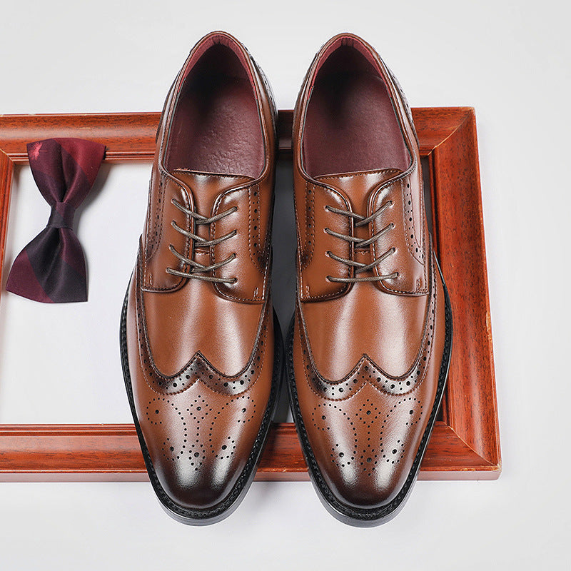 Men's Height Increasing Insole British Style Brogue Formal Derby Leather Shoes