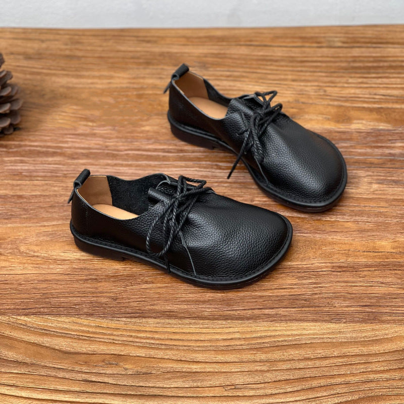 Women's Handmade Cowhide Four Retro Artistic Round Head Soft Bottom Large Leather Shoes