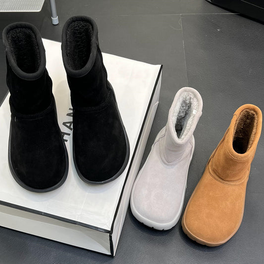 Women's Winter Gray White Fleece-lined Big Toe Ankle Boots