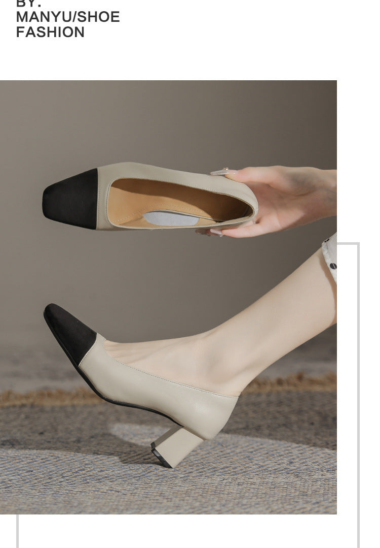 Women's Sheepskin Color Matching Classic Style Chunky Casual Shoes