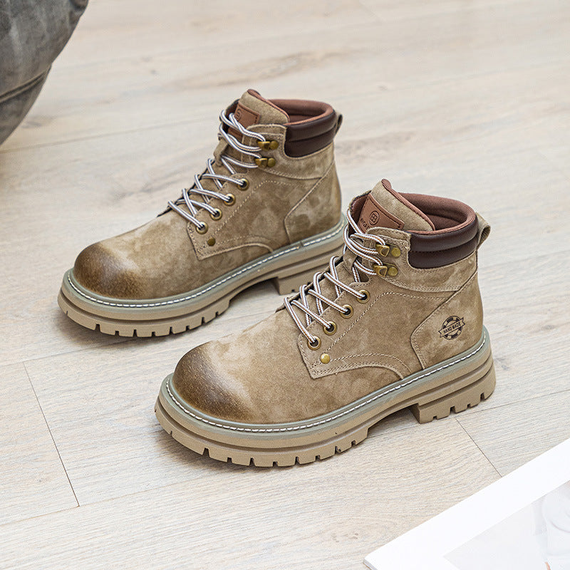 Women's & Men's Khaki Retro Martin For Hidden Platform Boots