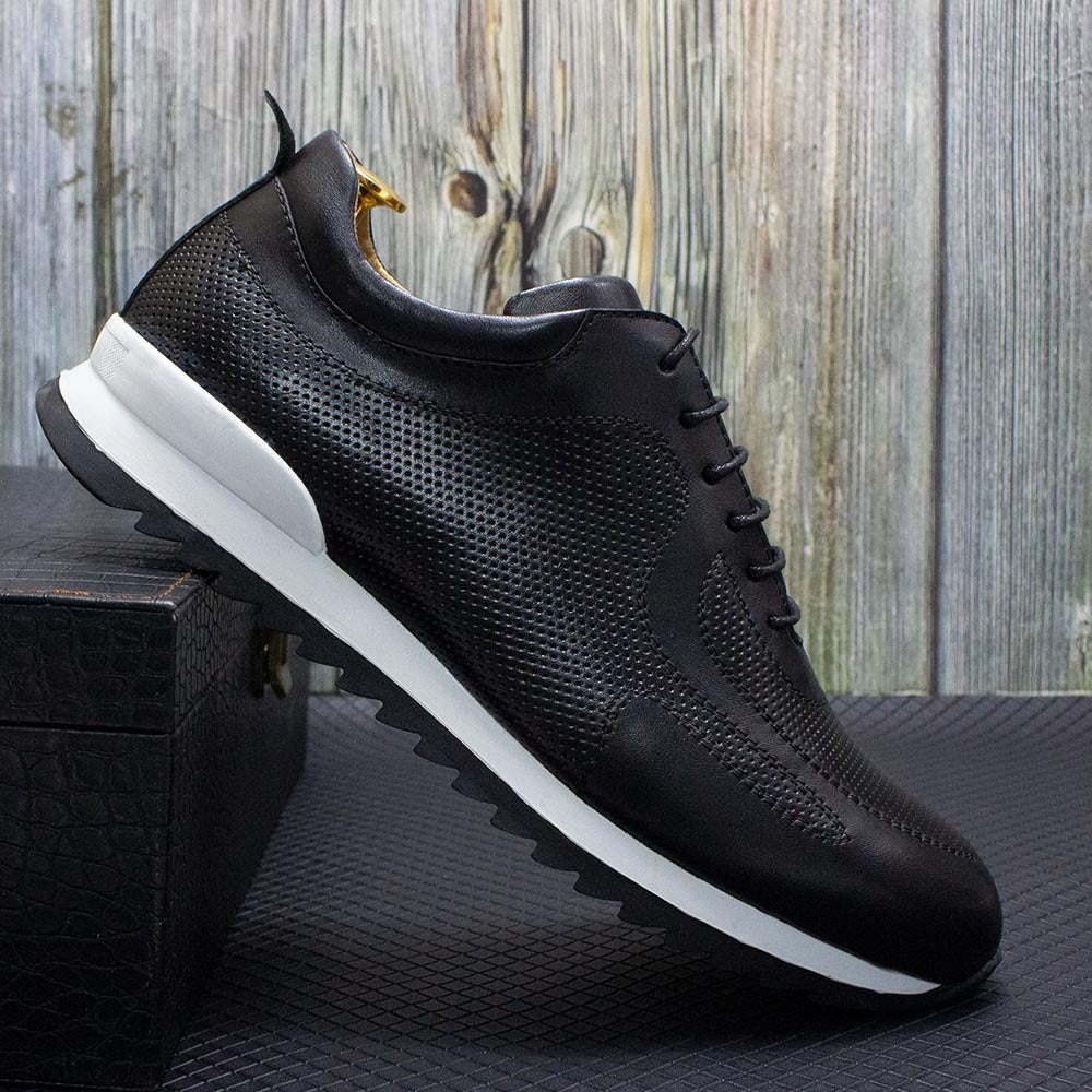 Men's Layer Cowhide Lace Up Embossed Thick-soled Polished Fashionable Men's Shoes