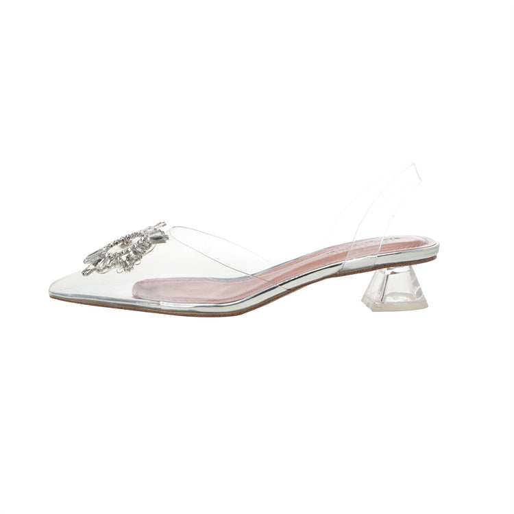 Rhinestone Transparent Crystal Pointed Fairy Style Small Size High Heeled Sandals