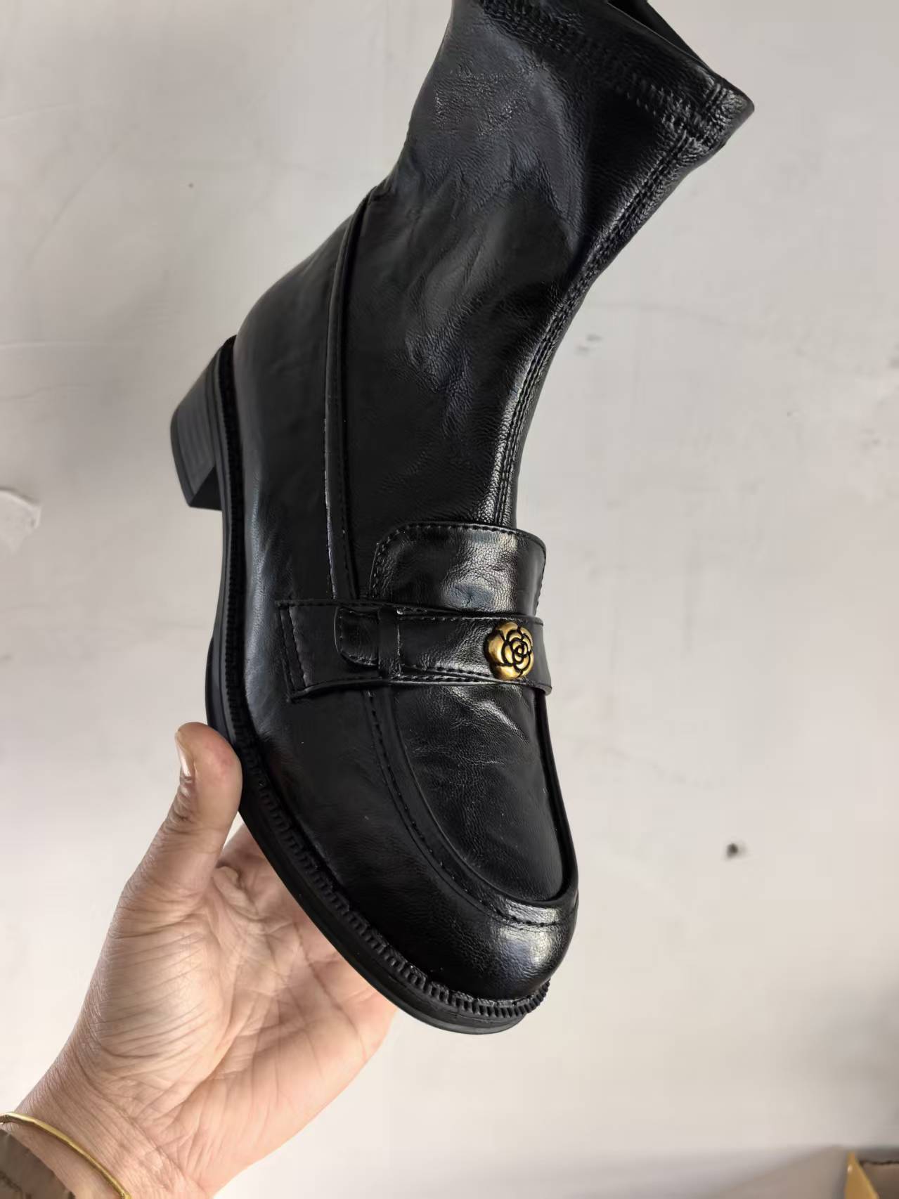 Thick Fashionable Retro Camellia Elastic Booties Joker Martin Women's Casual Shoes