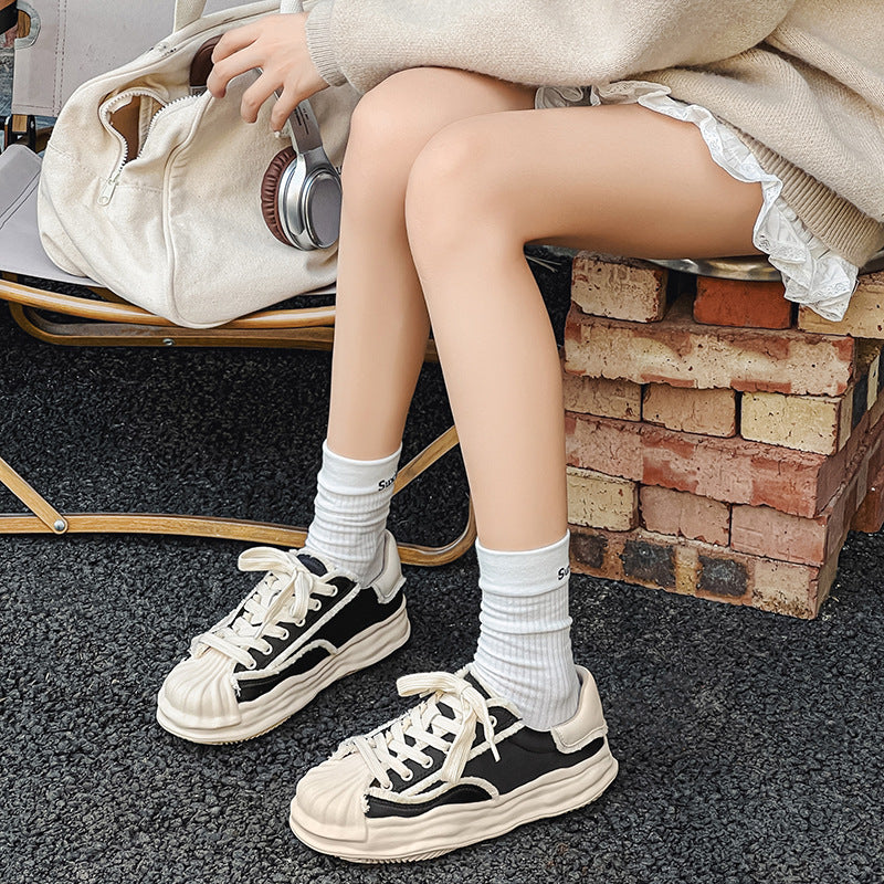 Women's Dissoed White Thick Bottom Versatile Shell Casual Shoes