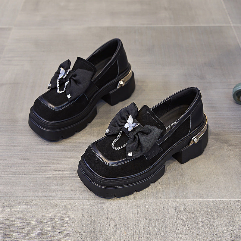 Women's Bowknot Small Black Platform Increased Authentic Women's Shoes