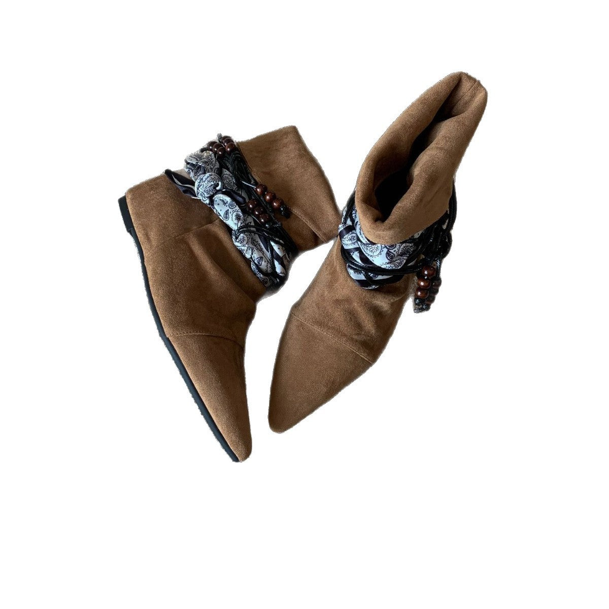 Women's Waste Soil Fashion Desert Tassel Knee-high Retro Knitted Belt Pointed Women's Leather Boots