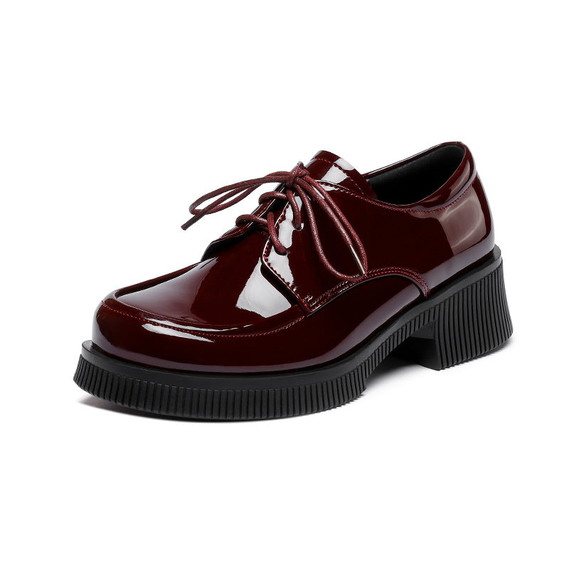 Women's Patent Small British Style Mid Chunky Women's Shoes