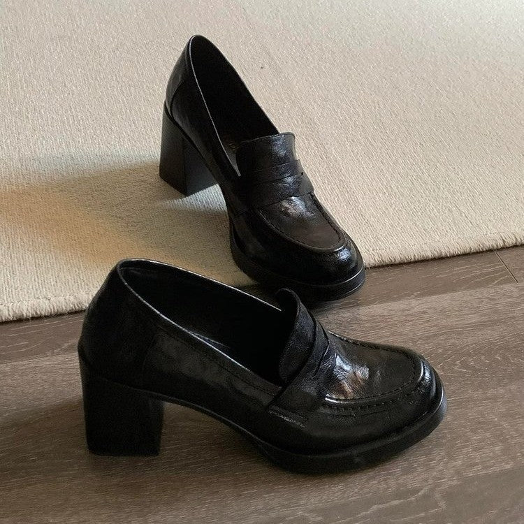 Women's Retro Versatile Small Simple Black Slip-on Women's Fashion Shoes