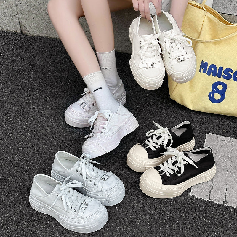Women's Buckle Brushed Old Pumps Thick Bottom Hight Women's Casual Shoes
