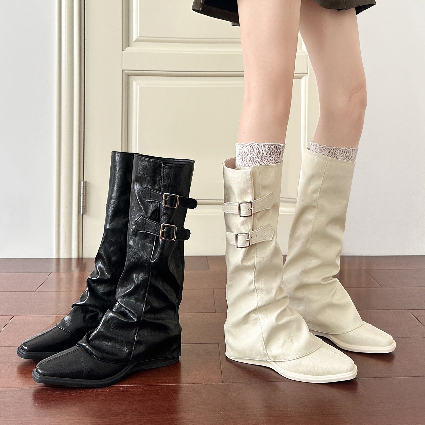 Women's Chunky Pantyhose High Leg Two-way Removable Skinny Women's Leather Boots
